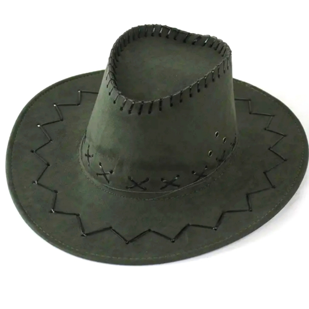 Army Green Cowboy Hat with Black Stitching